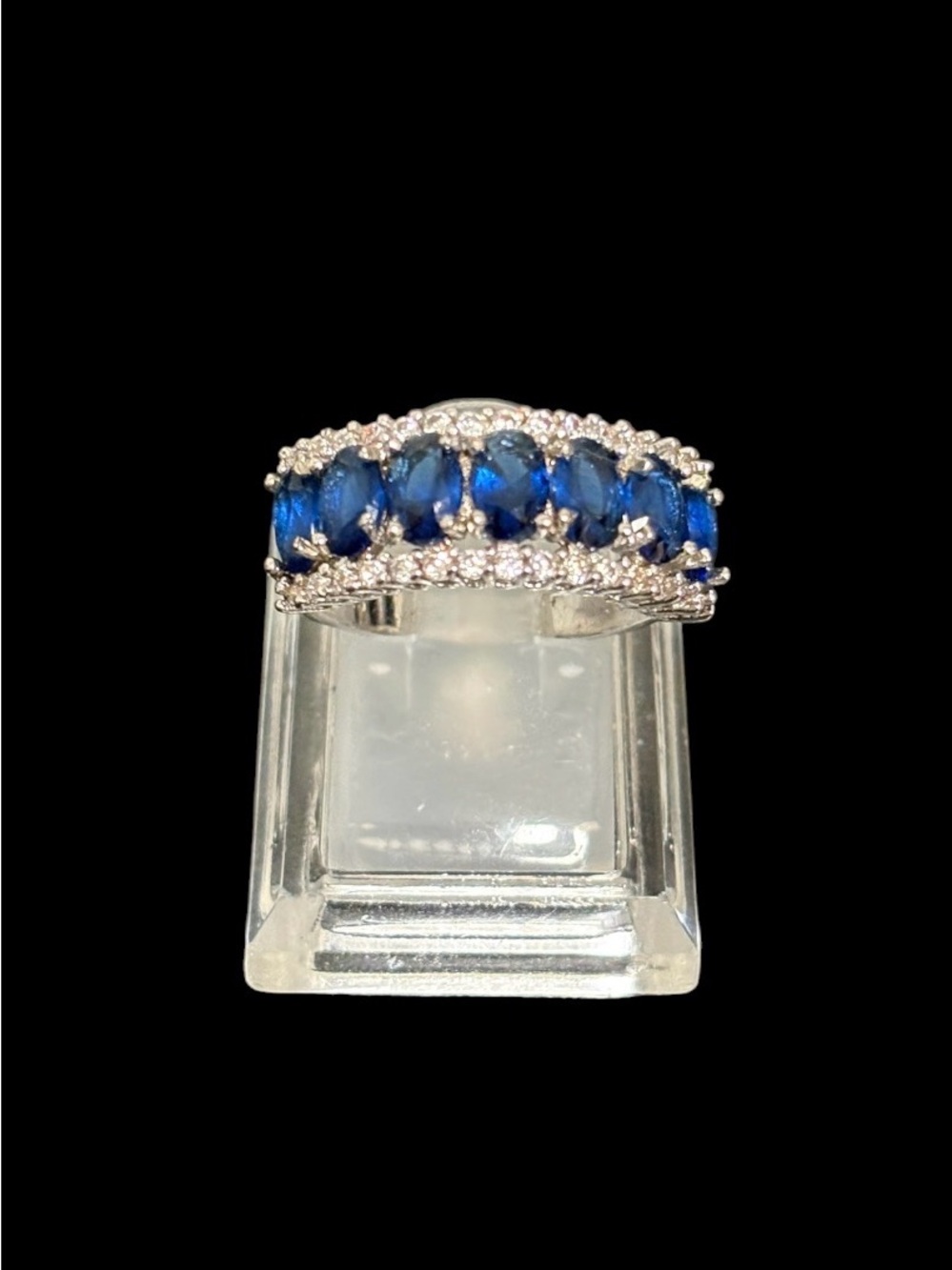 Blue Sapphire-Style Halo Band Ring - Women's Jewelry